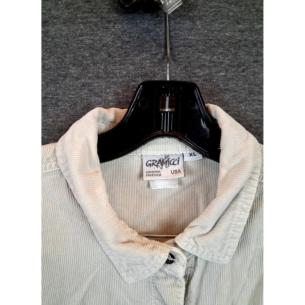 Gramicci Womens Shirt‎ XL Beige Corduroy Button Up VTG USA Made Original Freedom